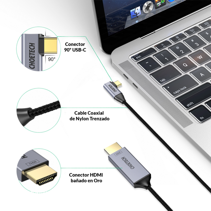 Cable USB C ("L") a HDMI 4K - Imagen 3