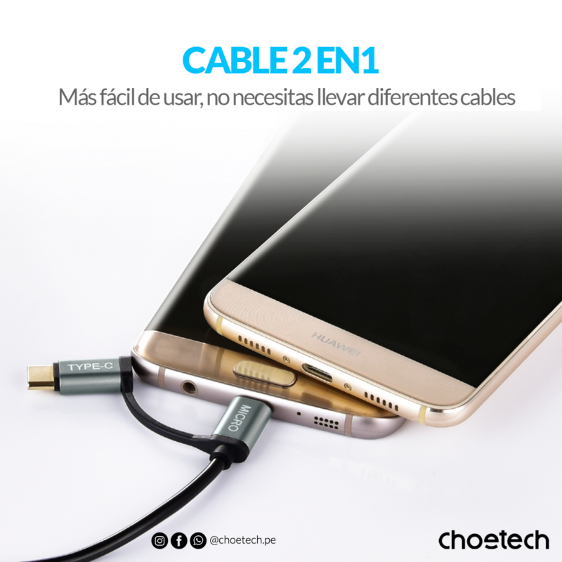 Cable 2 en 1 Tipo C + Cable Micro USB 1.2m - Imagen 5