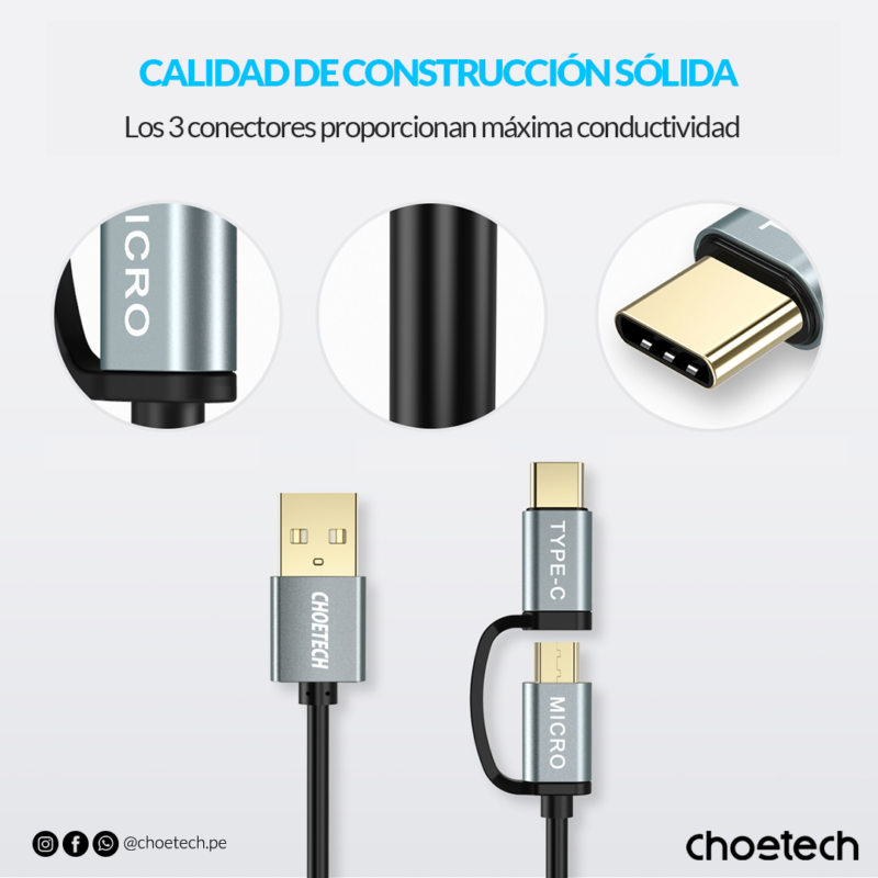Cable 2 en 1 Tipo C + Cable Micro USB 1.2m - Imagen 4