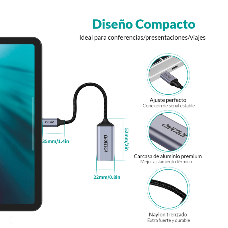 USB - C Display Port 4K 0.2m Hub Adaptador - Imagen 4