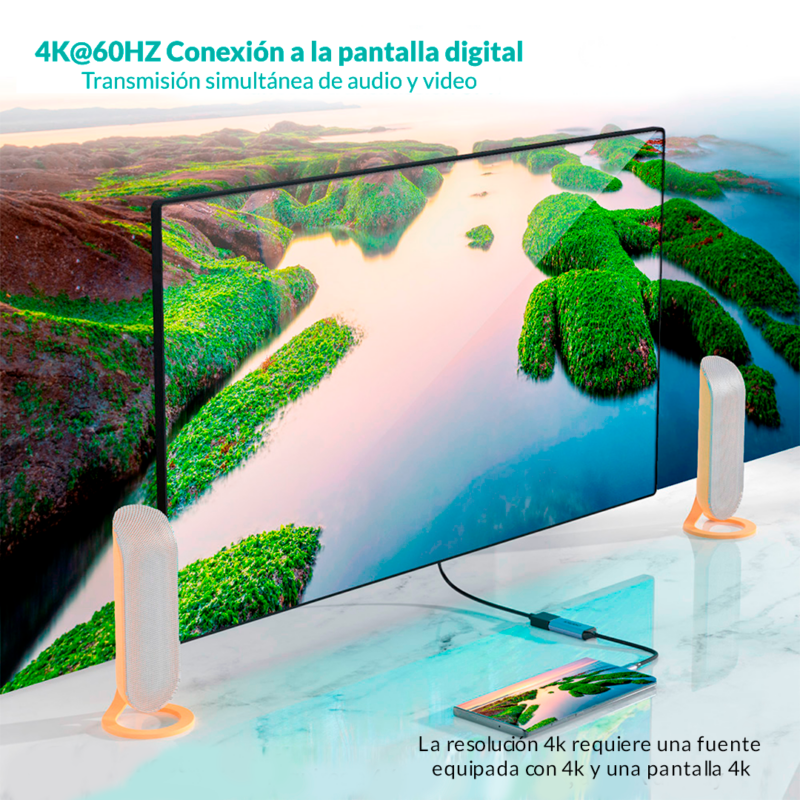USB - C Display Port 4K 0.2m Hub Adaptador - Imagen 5