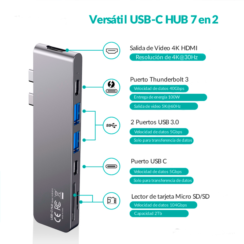 USB - C Multipuerto Adaptador 7 - in -2 - Imagen 3