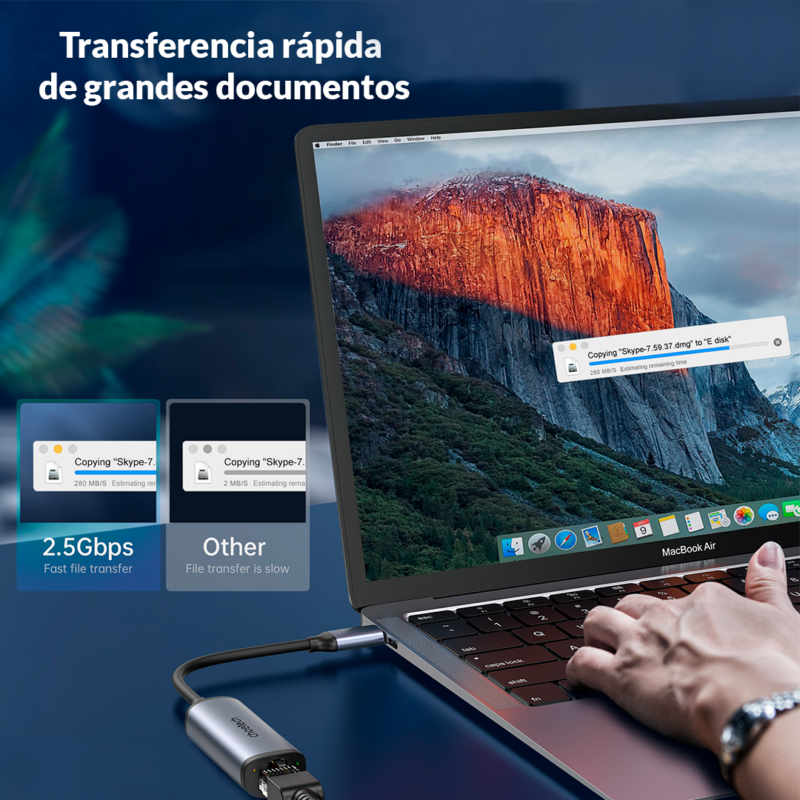 CHOETECH HUB Adaptador USB C a RJ45 Ethernet 2.5 GB - Imagen 3