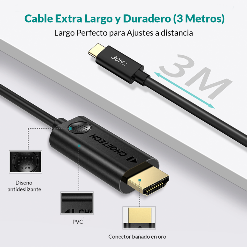Cable USB C a HDMI de 3 m - Imagen 2