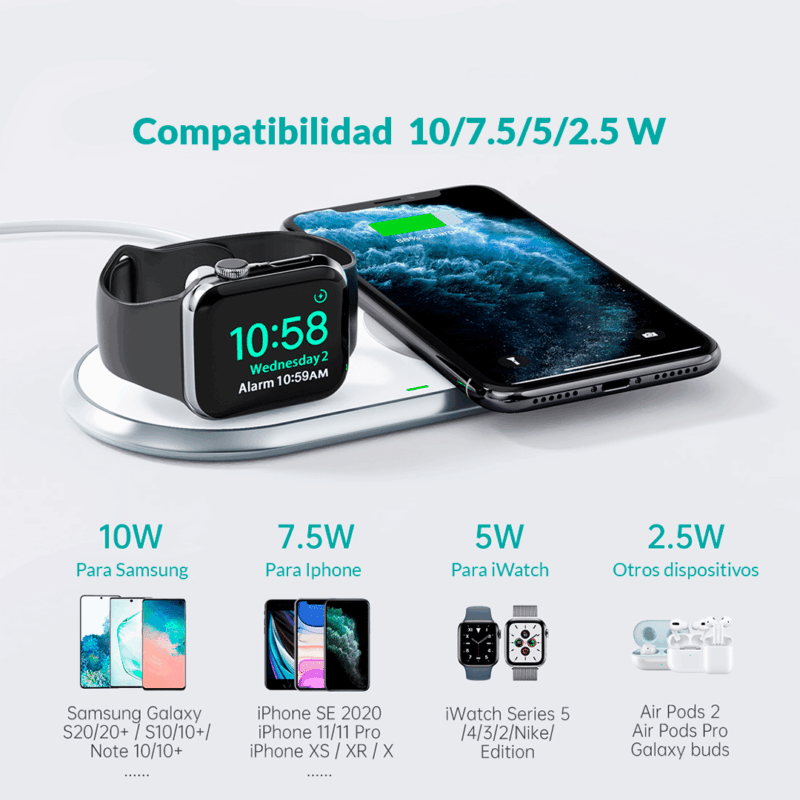Cargador Inalambrico 2 en 1 - Apple Watch & Apple Buds & Iphone 11 / 12 / 13 & 14 - Imagen 5