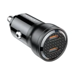 Cargador para auto Choetech TC0008 negro de 60W con dos puertos USB-C, sobre fondo blanco