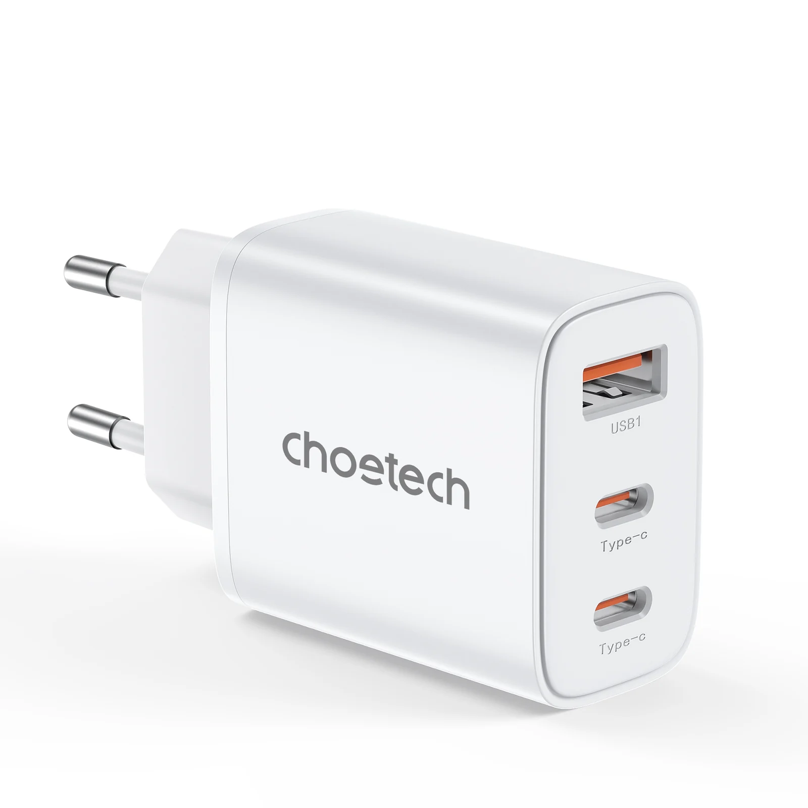 Cargador de pared Choetech PD3046 blanco de 30W con 2 pines redondos, 1 puerto USB-A y 2 puertos USB-C Cargador de pared Choetech PD3046 blanco de 30W con 2 pines redondos, 1 puerto USB-A y 2 puertos USB-C