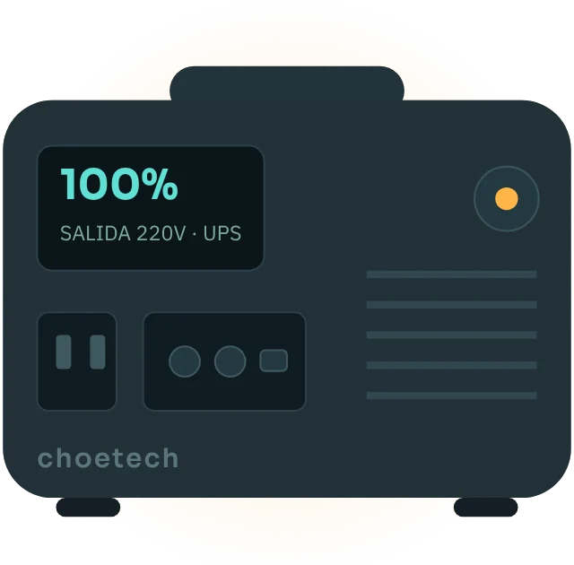 Ilustración de una estación de energía portátil Choetech con la batería al 100 %