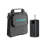 Kit Ruta Choetech: panel solar plegable SC005 de 28W y power bank B731 de 40,000 mAh sobre fondo blanco