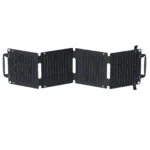 Vista frontal del panel solar Choetech SC005 desplegado en zigzag, con asas en ambos extremos