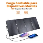 Panel solar plegable Choetech SC006 de 40W cargando dos celulares a la vez por sus puertos USB-C y USB-A