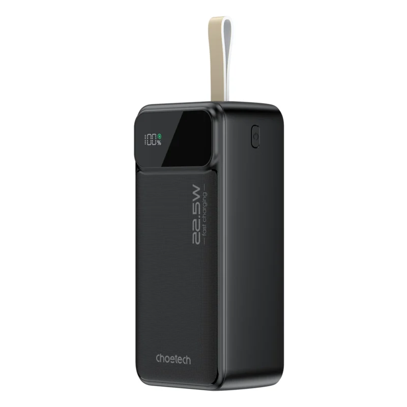 Power bank Choetech B731 de 40,000 mAh negro con pantalla LED de porcentaje y correa