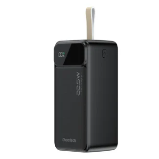 Power bank Choetech B732 de 50,000 mAh negro, vista frontal con pantalla LED y correa
