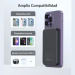 Power bank magnético Choetech B709 pegado a un iPhone, con equipos iOS, Android y USB-C compatibles