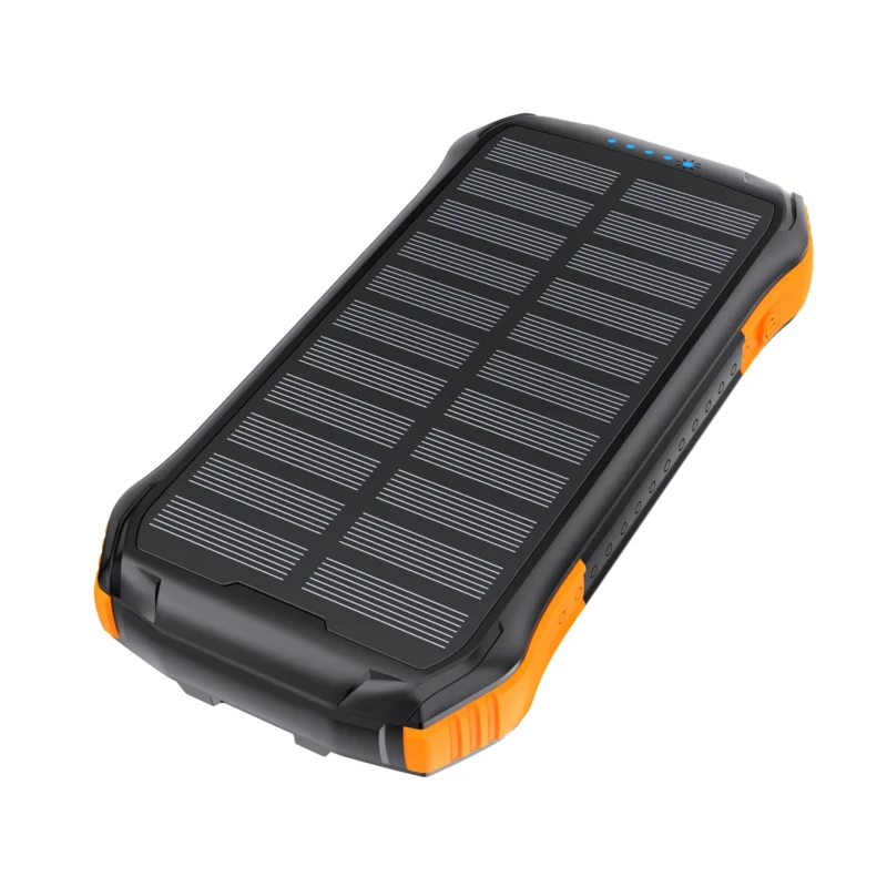 Power bank solar Choetech B659 en color naranja con el panel solar a la vista sobre fondo blanco